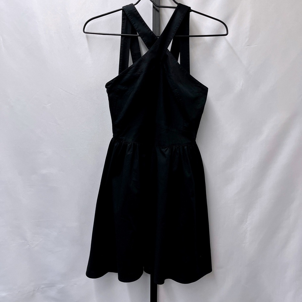 Moda International Halter Dress Black Size 0 Y2K 90s Cotton Fit Flare Mini - Picture 2 of 4